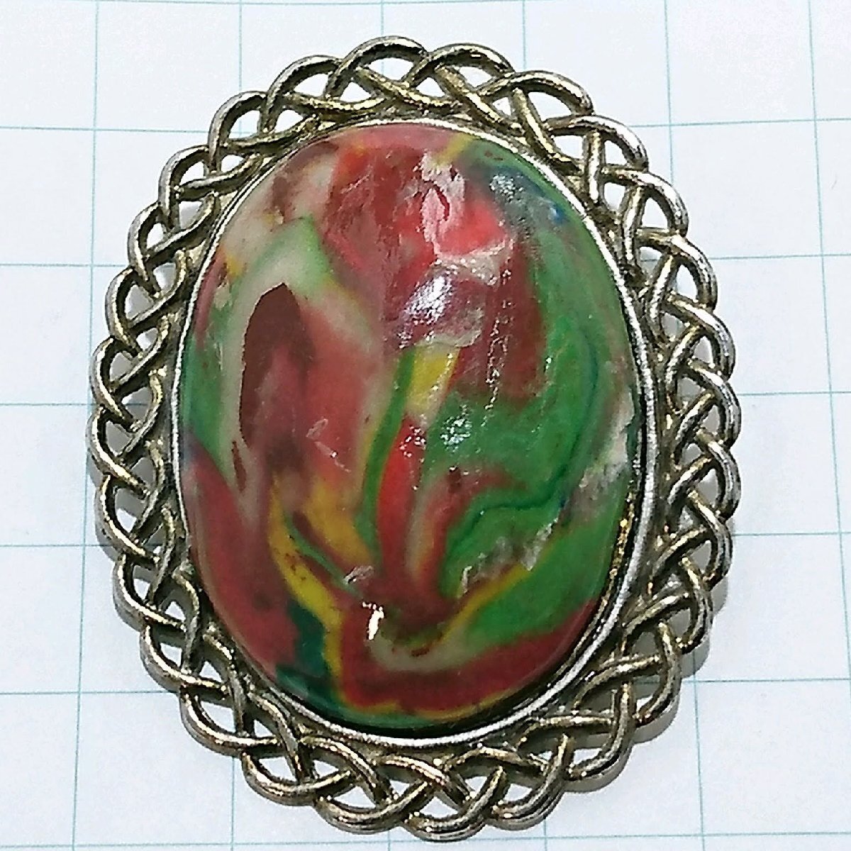 送料無料)ビンテージ☆陶器 絵画風☆アンティーク ブローチ A24080拍卖