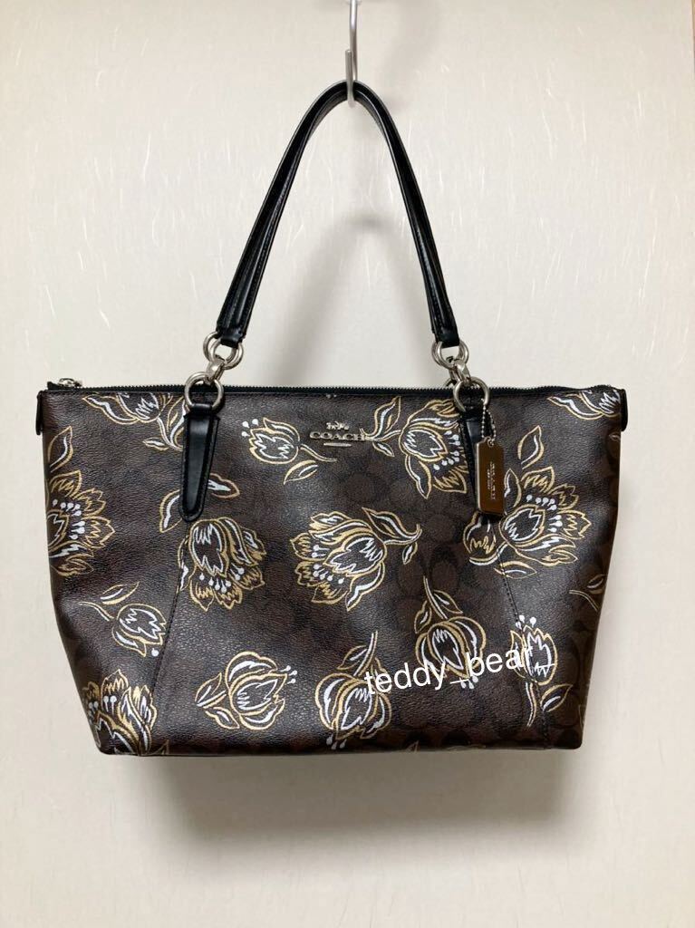 希少 レア 未使用に近い コーチ COACH チューリップ ショルダーバッグ トートバッグ 花柄 美品 ブラウン拍卖
