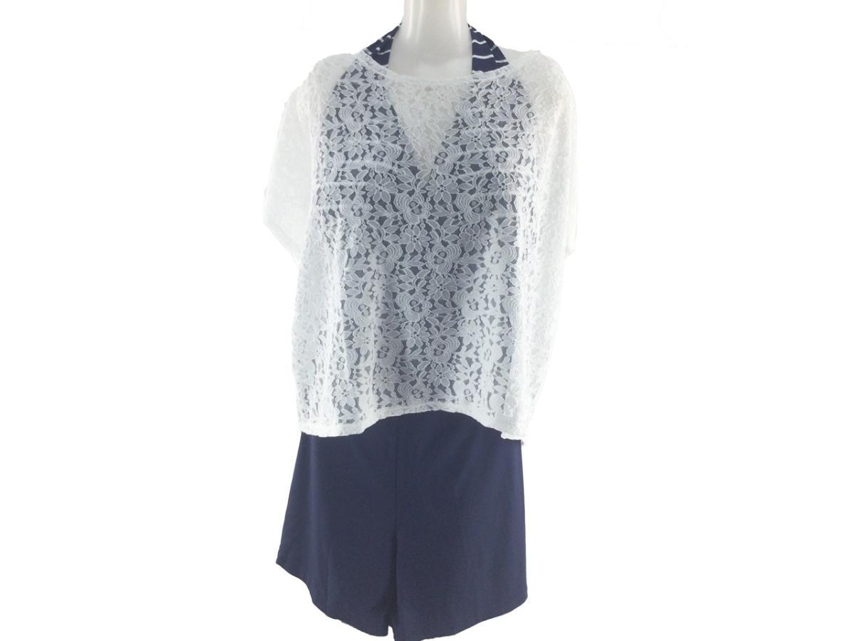 レディース水着 4点セット タンキニ 体型カバー 大きいサイズ 10L ボーダー ネイビー拍卖