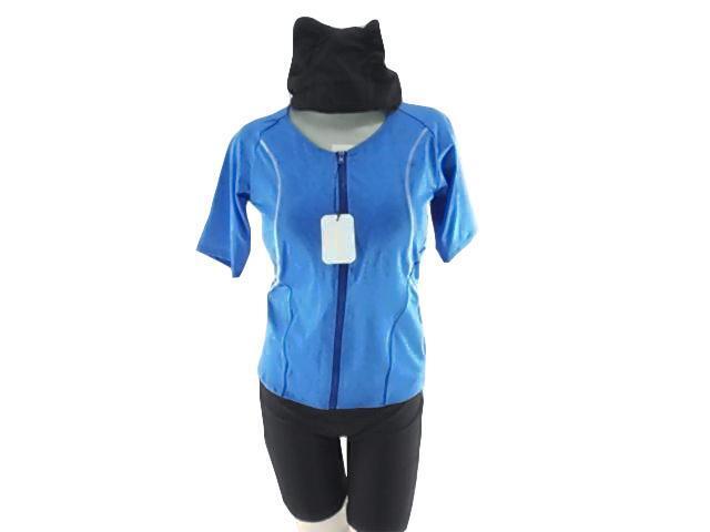 レディース水着 3点セット フィットネス 半袖 キャップ付き 補正 パワーネット 体型カバー 大きいサイズ 8L 杢 ブルー拍卖