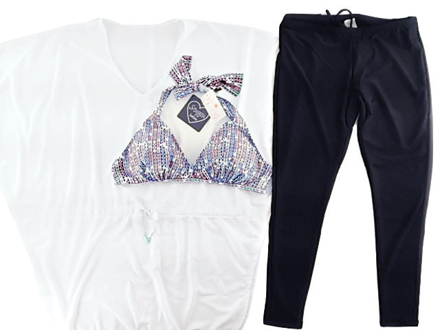 レディース水着 3点セット チュニック レギンス 水陸両用 体型カバー 大きいサイズ 4L 幾何学柄 ホワイト拍卖