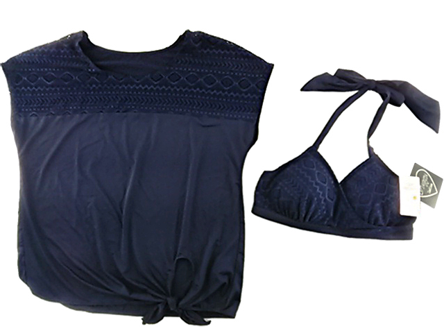 レディース水着 トップス 2点セット ホルターネック 体型カバー LL レース ネイビー拍卖
