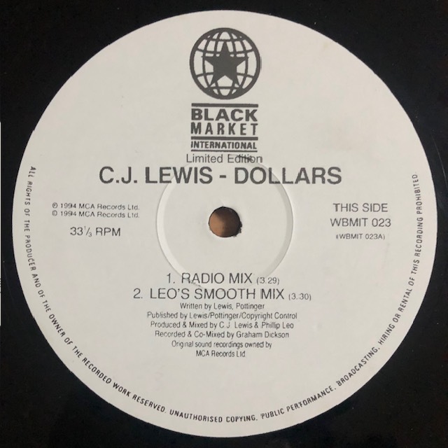 試聴 / C.J.LEWIS / DOLLARS /Black Market International/Reggae/Dancehall/'94/big hit !!/12inch拍卖