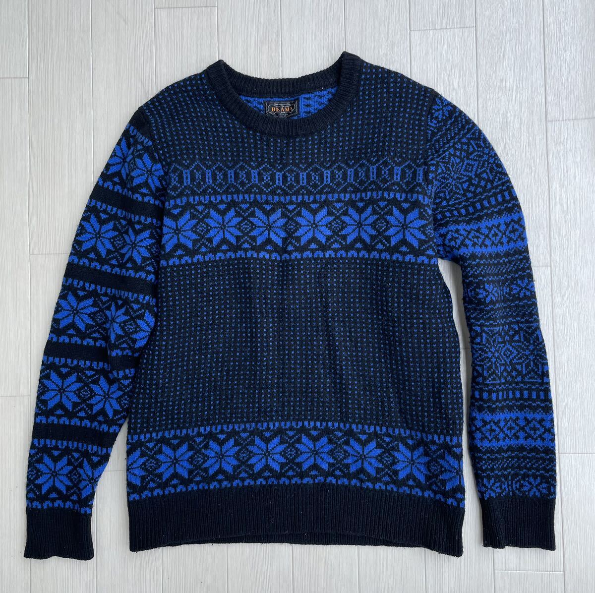 BEAMS PLUS ニット【M】青×黒 ビームスプラス拍卖