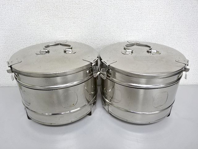 ①ステンレス 丸型カスト 2個セット 滅菌 消毒 脱脂綿 小物入れ 衛生用品 丸型 中古 医療拍卖