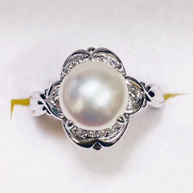 ☆Pt900 パール9.2〜9.3mm&ダイヤ0.20ct付きリング☆拍卖