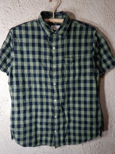 n8916 GAP ギャップ 半袖 チェック デザイン リネン 混紡 シャツ 人気 送料格安拍卖