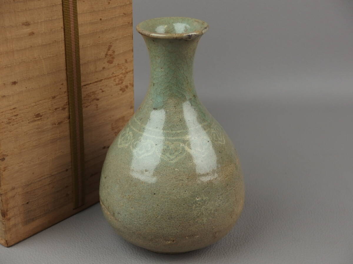 【骨董・茶道具】★李朝 高麗★★青磁三島白象嵌徳利 fi016vl.8 酒器 高麗青磁拍卖