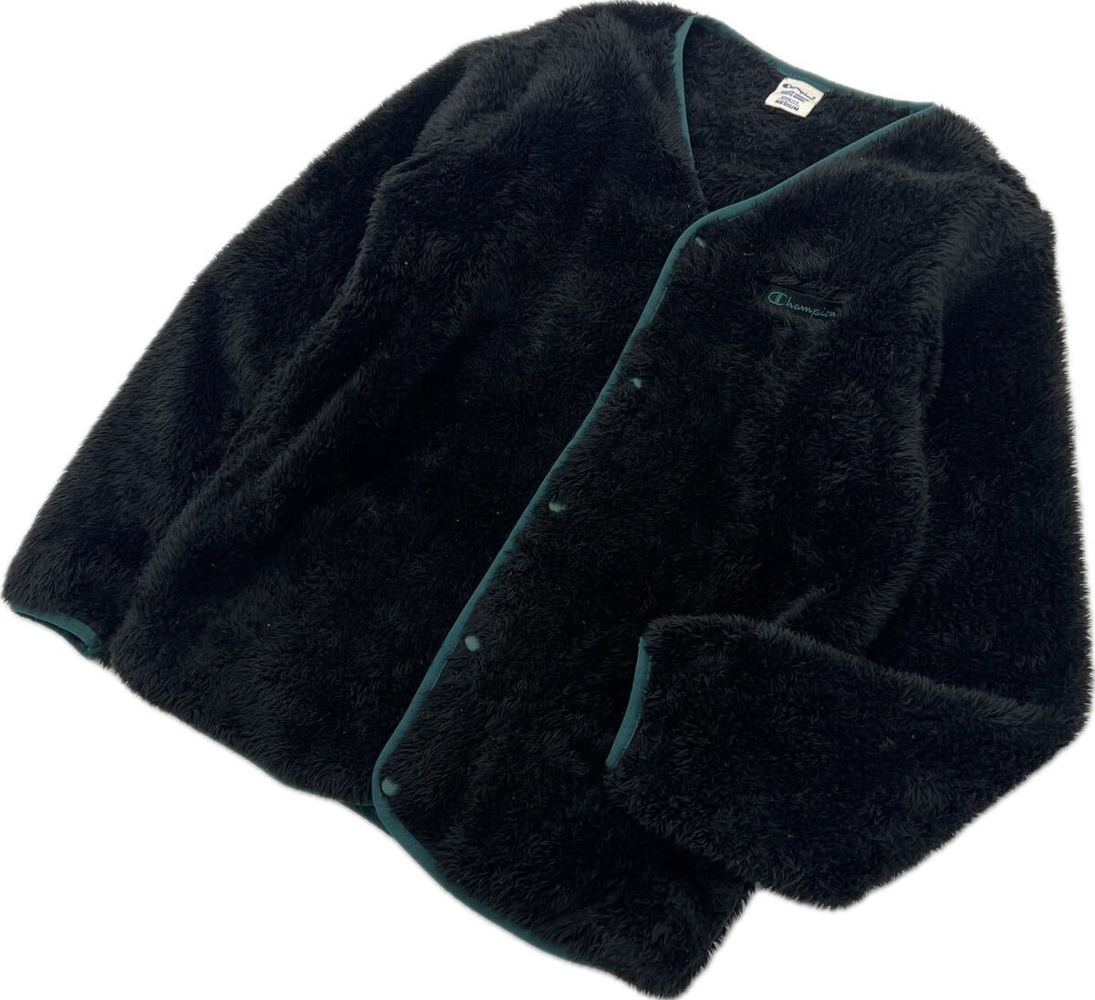 Champion ☆ ボア フリース インナー ジャケット ブラック グリーンライン M スポーツ ストリート アメカジ 人気 古着 チャンピオン■S3114拍卖