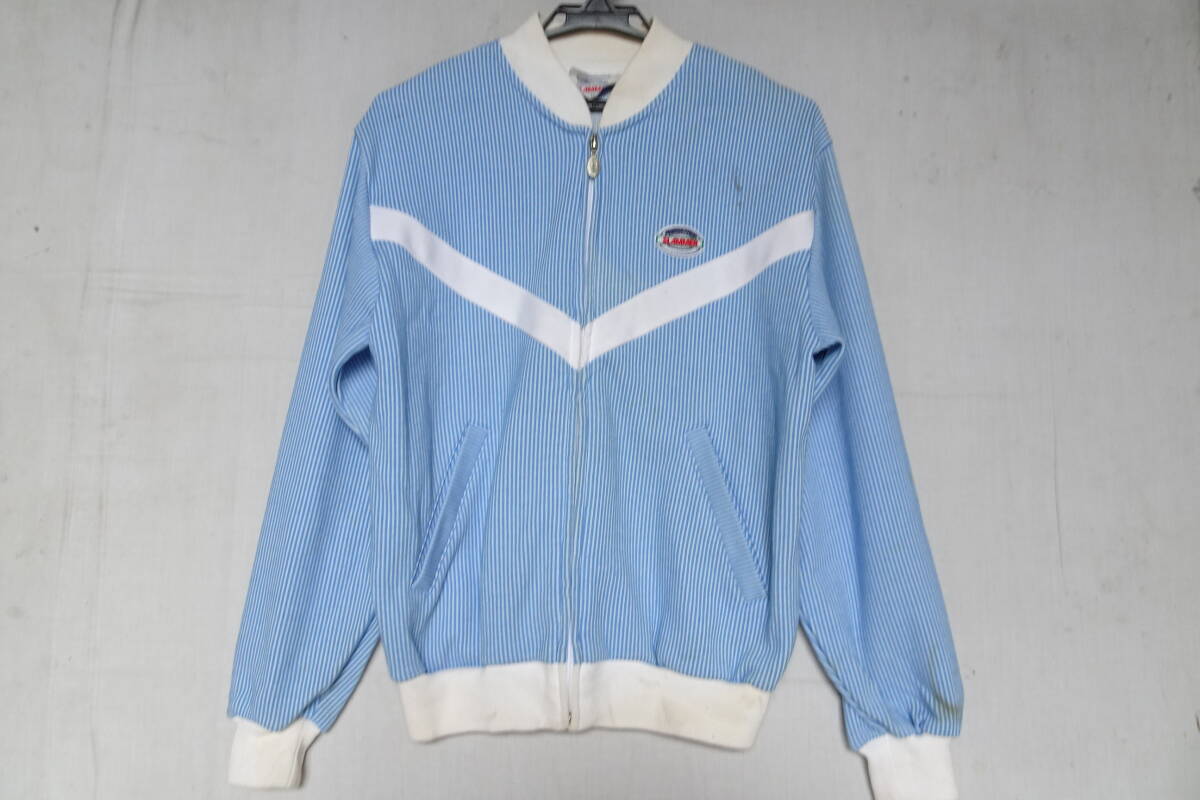 SLAMMER/ジャンパー/ブルゾン/アウター/ストライプ柄/前ジップアップ/首ぐり・袖口・裾リブ/V字切替/水色/白/ホワイト/Mサイズ(4/9R)拍卖