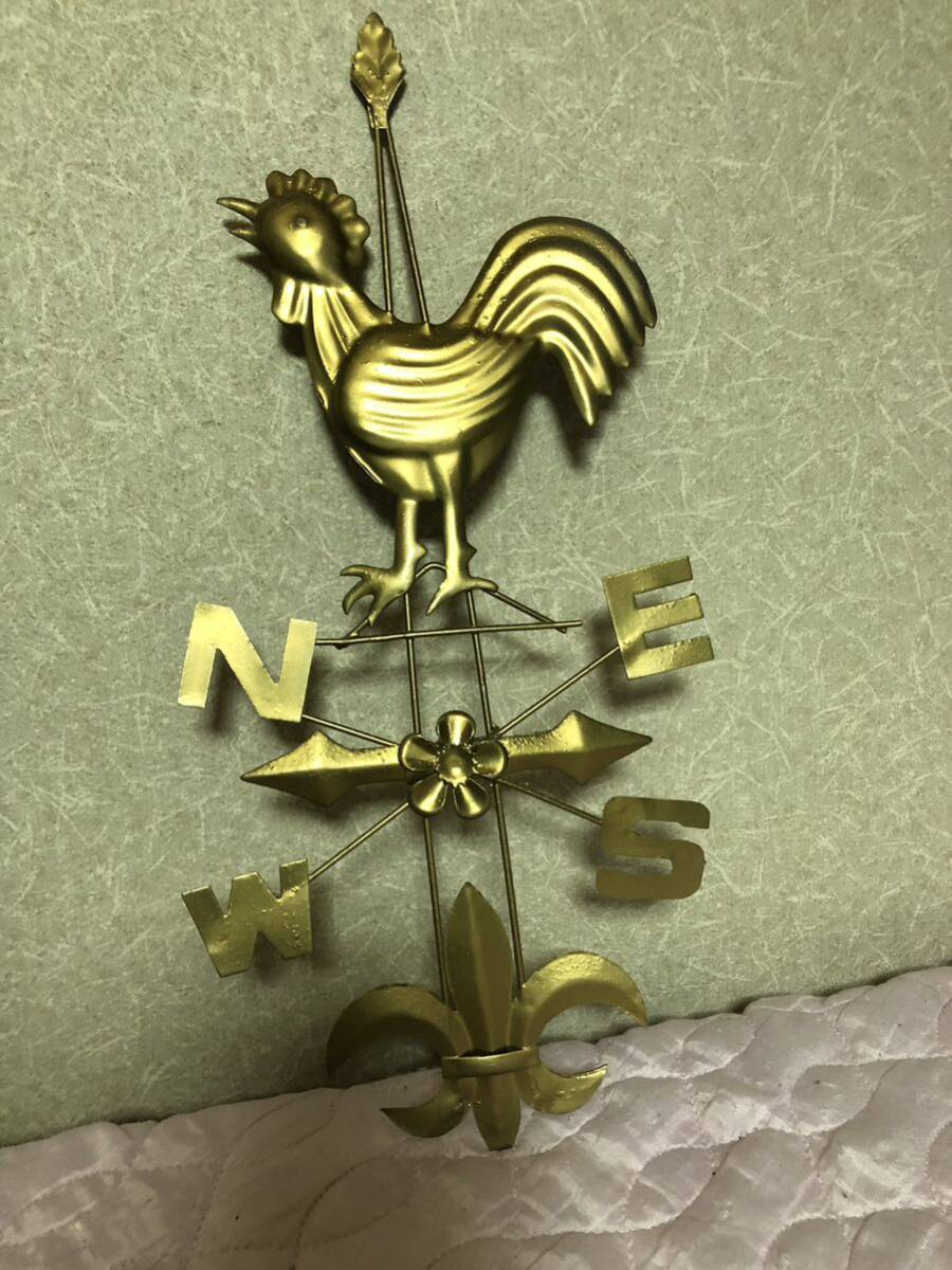 YK-5587 ※難あり 中古品 風見鶏 カザミドリ 簡易的な塗装 鶏 ニワトリ 約38cm×約16cm 東西南北 #方位磁石#NEWS#時計 インテリアオブジェ拍卖
