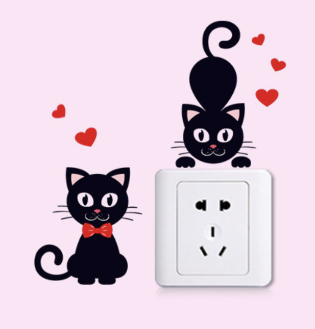 ウォールステッカー YDD051 ハートクロネコ スイッチ DIY 壁紙 インテリアシート 剥がせるシール 送料無料拍卖