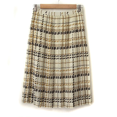 ポールスチュアート PAUL STUART スカート プリーツ 総柄 シフォン 6 ベージュ アイボリー レディース拍卖