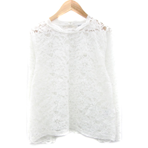 未使用品 ローリーズファーム LOWRYS FARM ブラウス カットソー 長袖 ラウンドネック 総レース L ホワイト 白 /YM41 レディース拍卖