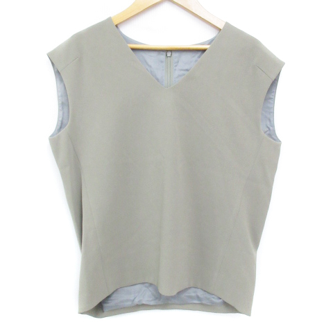 トゥモローランド TOMORROWLAND ブラウス カットソー ノースリーブ Vネック 無地 36 カーキ /FF22 レディース拍卖