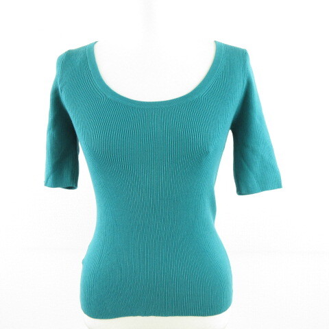 バナナリパブリック BANANA REPUBLIC リブニット カットソー 五分袖 ストレッチ 緑 XS *A785 レディース拍卖