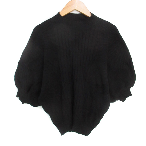 未使用品 ムルーア MURUA リブニット カットソー 五分袖 ハイネック 無地 F 黒 ブラック /FF36 レディース拍卖