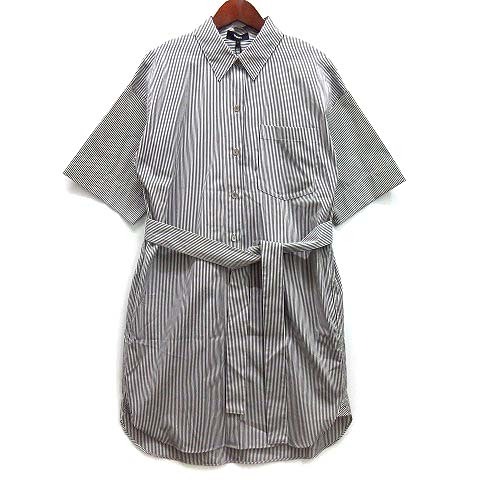 未使用品 セオリー Theory 2023SS ストライブ シャツワンピース 半袖 DOWNING Bold FINE SS OVERSIZED SD ブラック 黒 P レディース拍卖