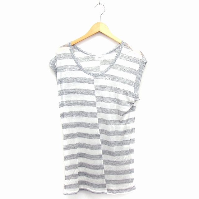 ジルバイジルスチュアート JILL by JILLSTUART チュニック ボーダー リボン フレンチスリーブ M グレー ホワイト /FT44 レディース拍卖