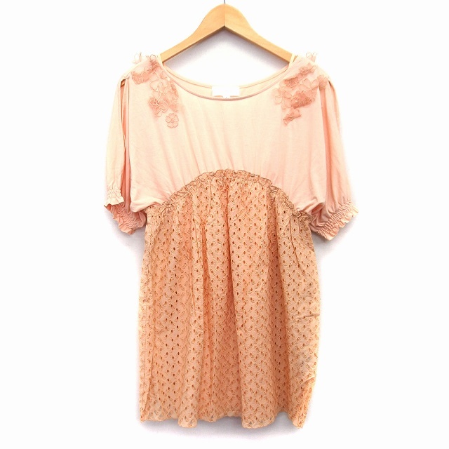 ジルスチュアート JILL STUART ワンピース 膝丈 ペチコート付 肩出し 切替 レース 刺繍 花 フリル 五分袖 丸首 0 ベージュ /HT3 レディース拍卖