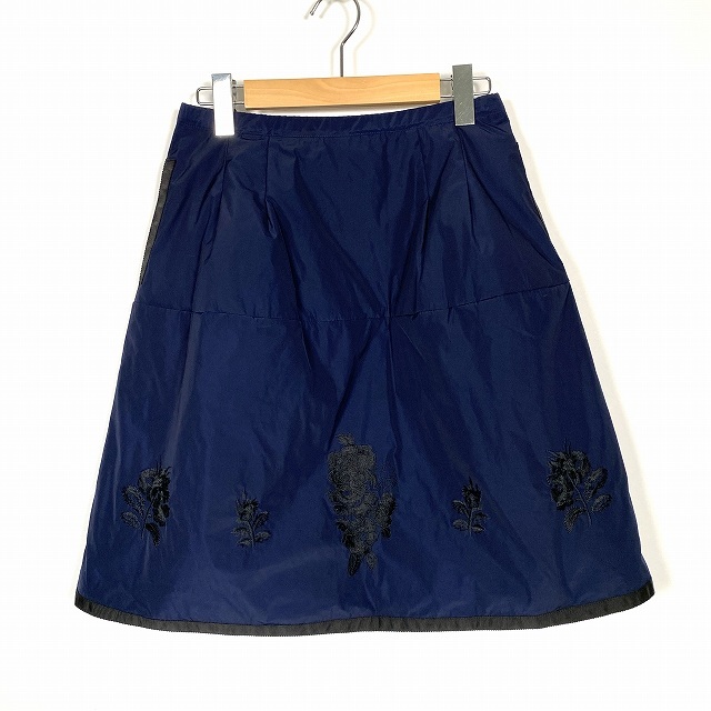 スーパービューティ Super Beauty ダウンスカート ボトムス ひざ丈 花刺繍 紺 ネイビー 40 レディース拍卖