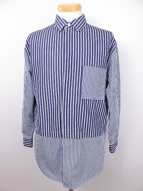 【送料無料】ユニクロ ジルサンダー プラスJ 長袖シャツ 紺 白 ストライプ S拍卖