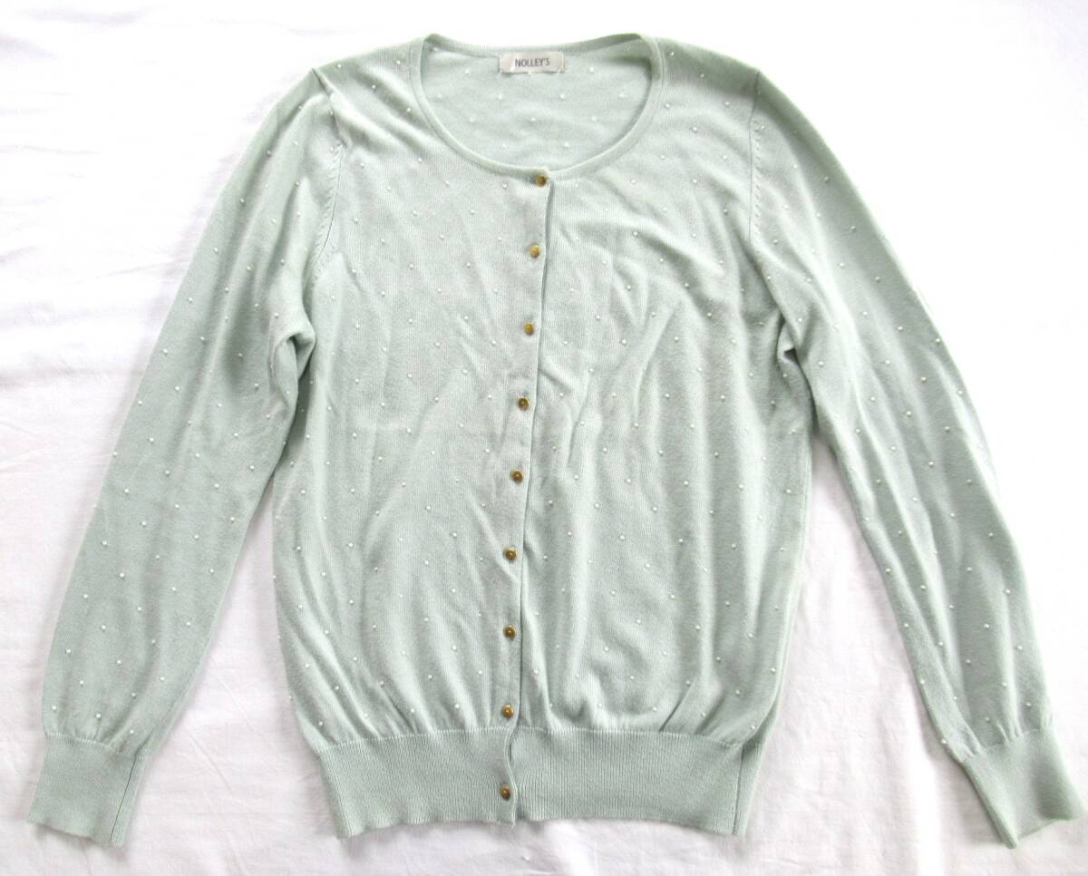 ノーリーズ Nolley's カーディガン 薄ミント色 ビーズ/38 レディース拍卖