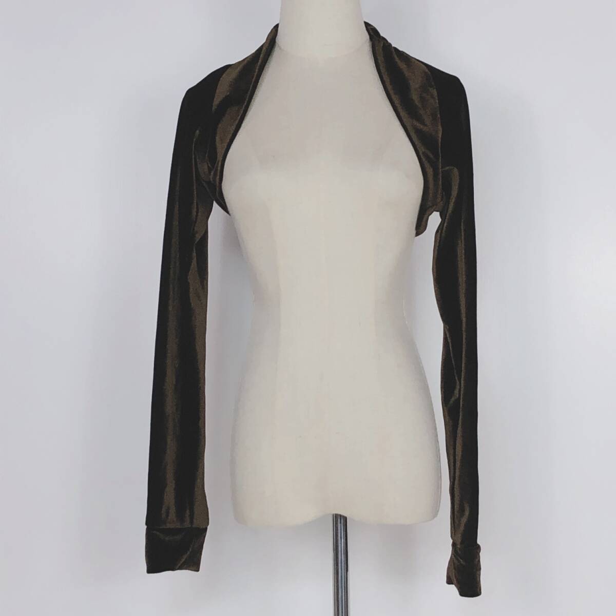 Y1062 レディース トップス 長袖 薄手 伸縮性 ベロア ブラウン 茶 フェミニン おしゃれ エレガント ゴージャス 春秋 シュラッグ拍卖