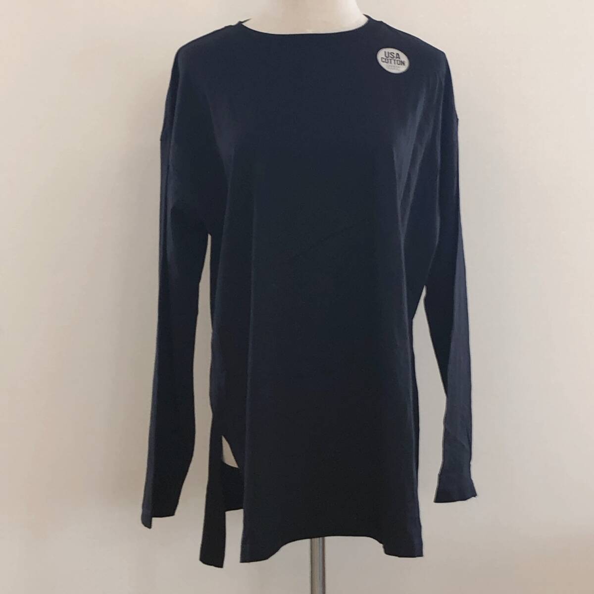 Y1164 LOWRYS FARM レディース トップス Tシャツ 長袖 薄手 伸縮性 丸首 Fサイズ ブラック 黒 綿100% シンプル カジュアル おしゃれ 春秋 拍卖