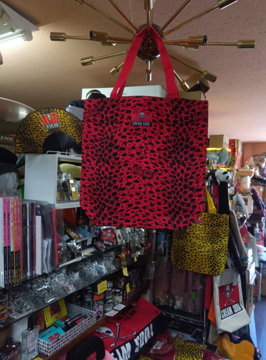 赤色ヒョウ柄トートバッグ!検索CREAMSODAロカビリーブラックキャッツマジックピンクドラゴン昭和レトロ80年代トートバック手提げバッグ拍卖