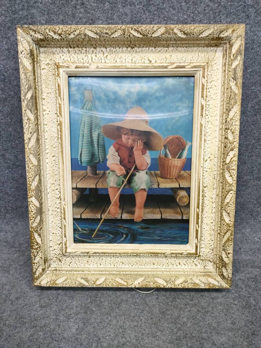 立体絵 子供の寝てる様子 絵画 額縁 白拍卖