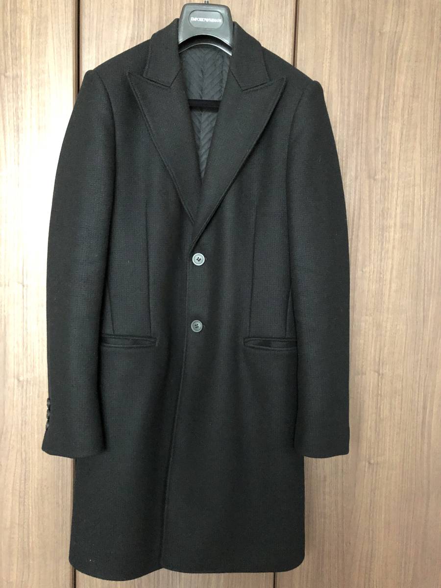EMPORIO ARMANI チェスターコート 44 ブラック エンポリオアルマーニ イタリア 黒 シングル拍卖