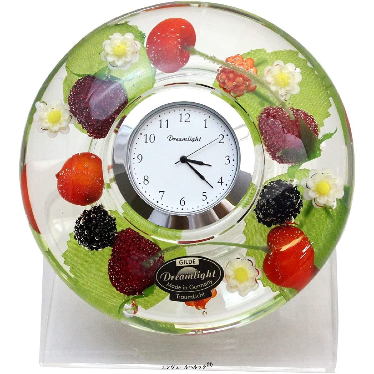 ひとつひとつをハンドメイドで仕上げた ナチュラルテイスト 置き時計 直径11×高さ4cm フルーティ フルーツをたくさん詰め込んで素敵拍卖