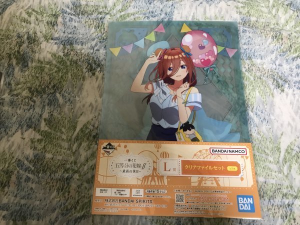 219クリアファイル 一番くじ 五等分の花嫁∬ 最高の休日」 L賞 2枚セット 中野三玖 三玖拍卖