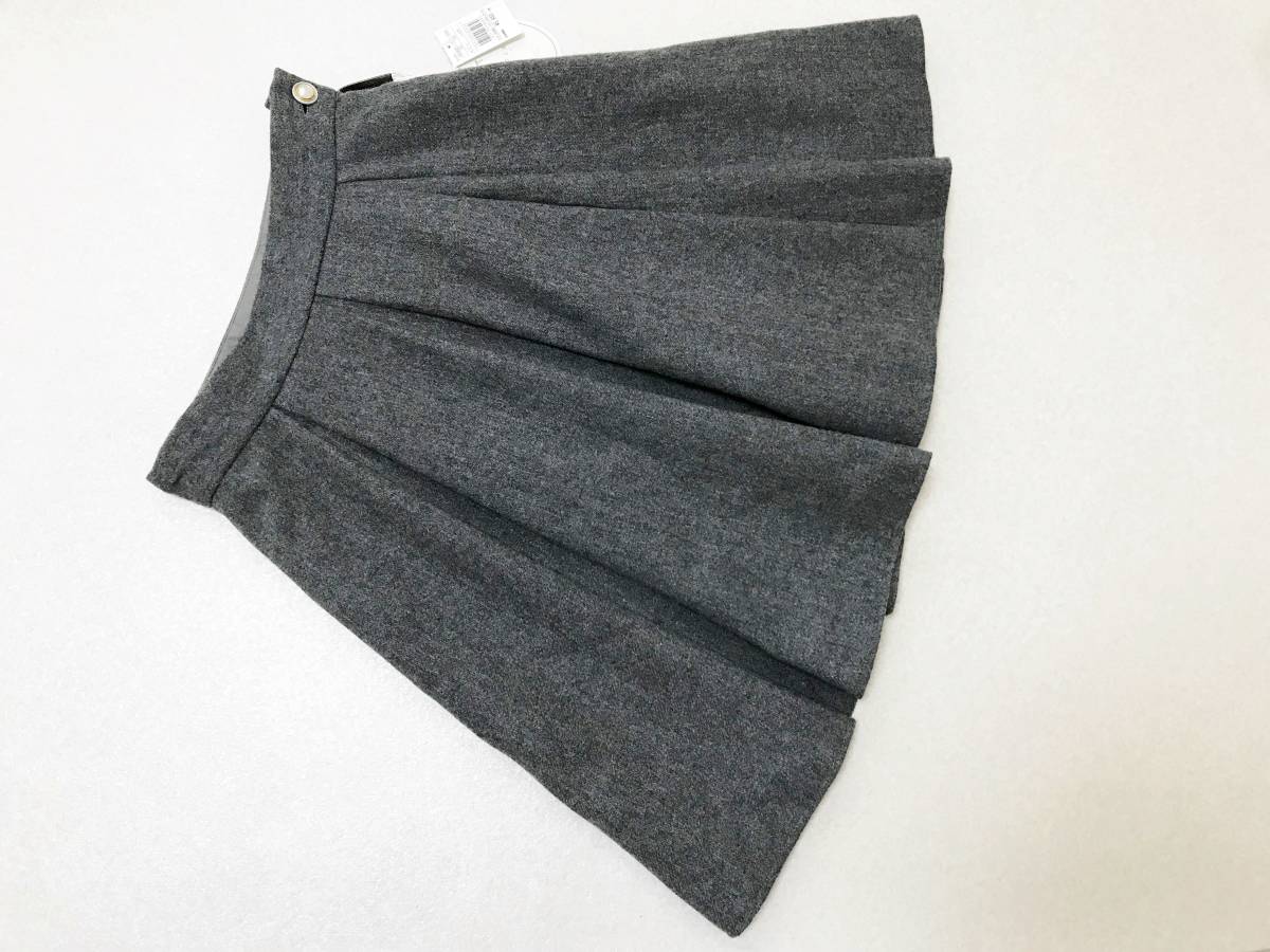レディスMサイズ:パターン【PATTERN】日本製◆ウール混・ふんわりボックスプリーツスカート:チャコールグレー拍卖