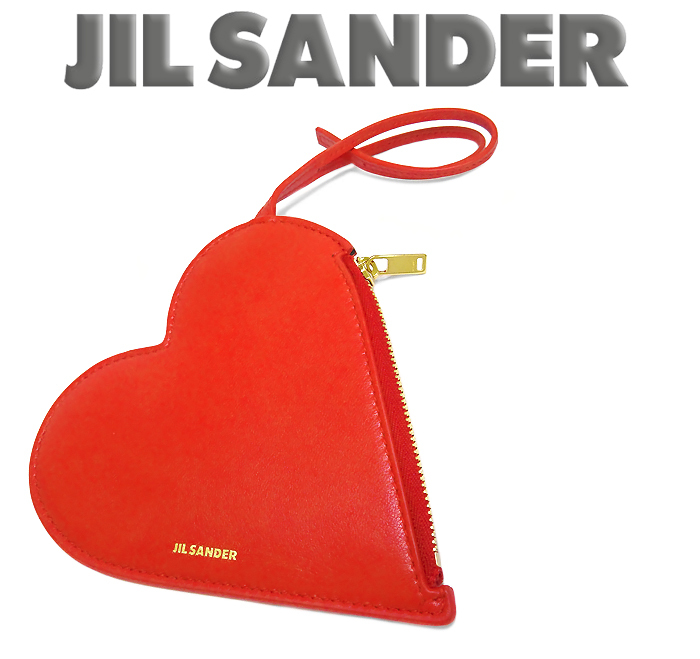 【未使用品 超美品】 ジルサンダー ハート型 ポーチ コインケース 小銭入れ 小物入れ チャーム ストラップ キーホルダー レザー レッド 赤拍卖