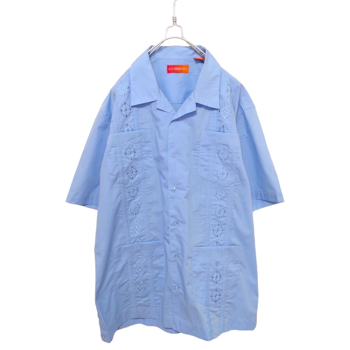 【CHISPA】開襟 オープンカラー 刺繍入りキューバシャツ S-494拍卖