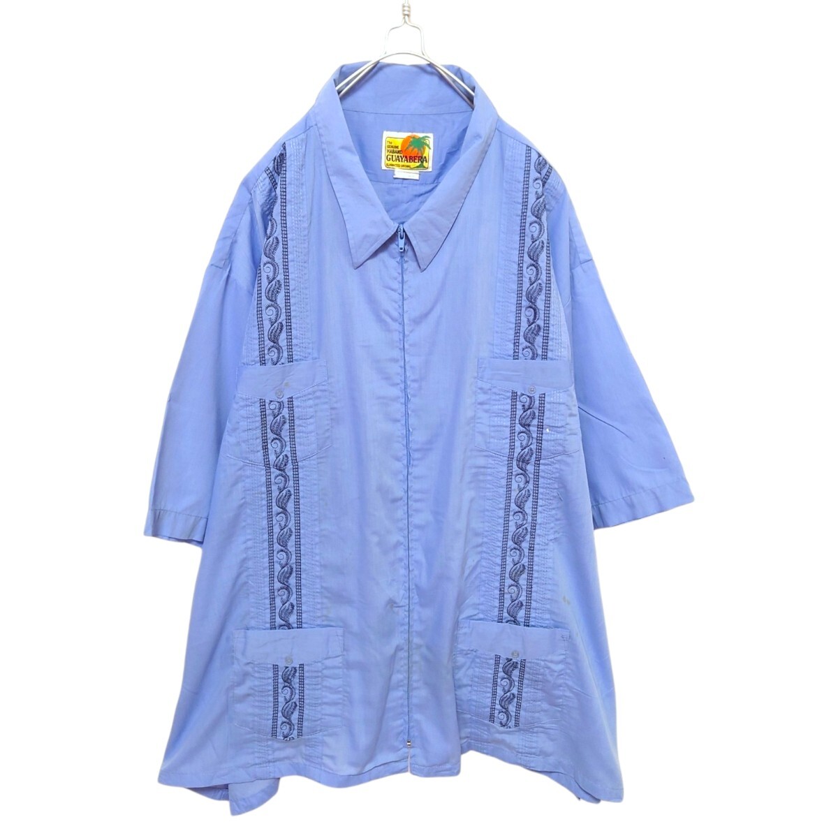 【The GENUINE HABAND Guayabera】ジップアップ 刺繍入りキューバシャツ S-499拍卖