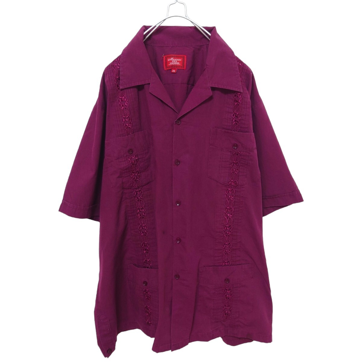 【Maximas USA YUCATAN】開襟、オープンカラー 刺繍入りキューバシャツ S-504拍卖