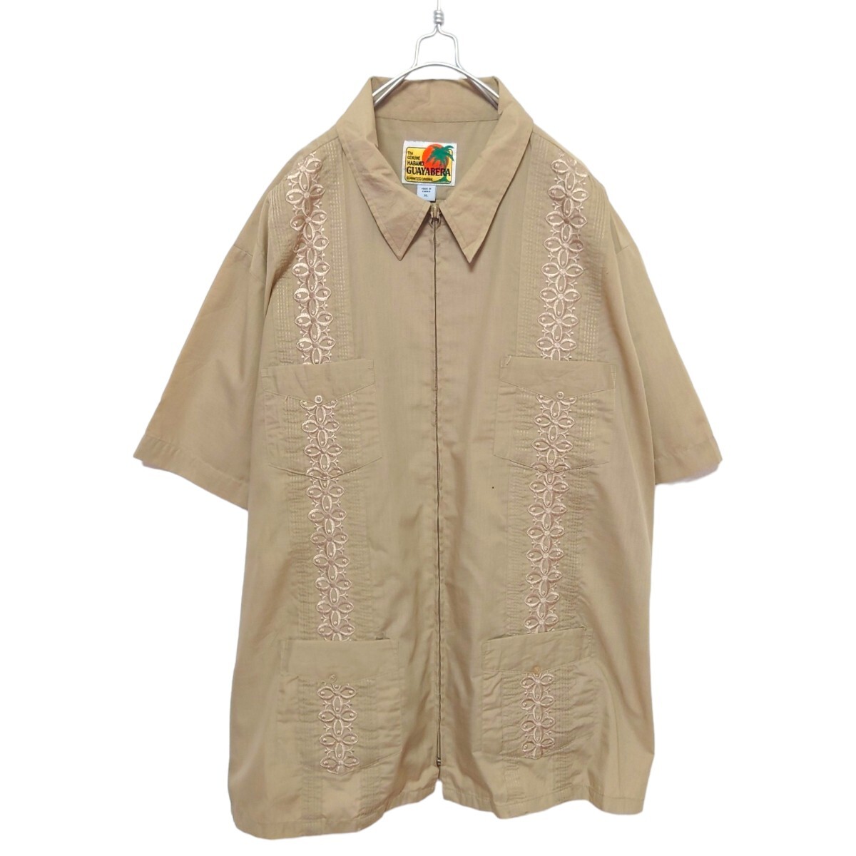 【The GENUINE HABAND Guayabera】ジップアップ 刺繍入りキューバシャツ S-512拍卖