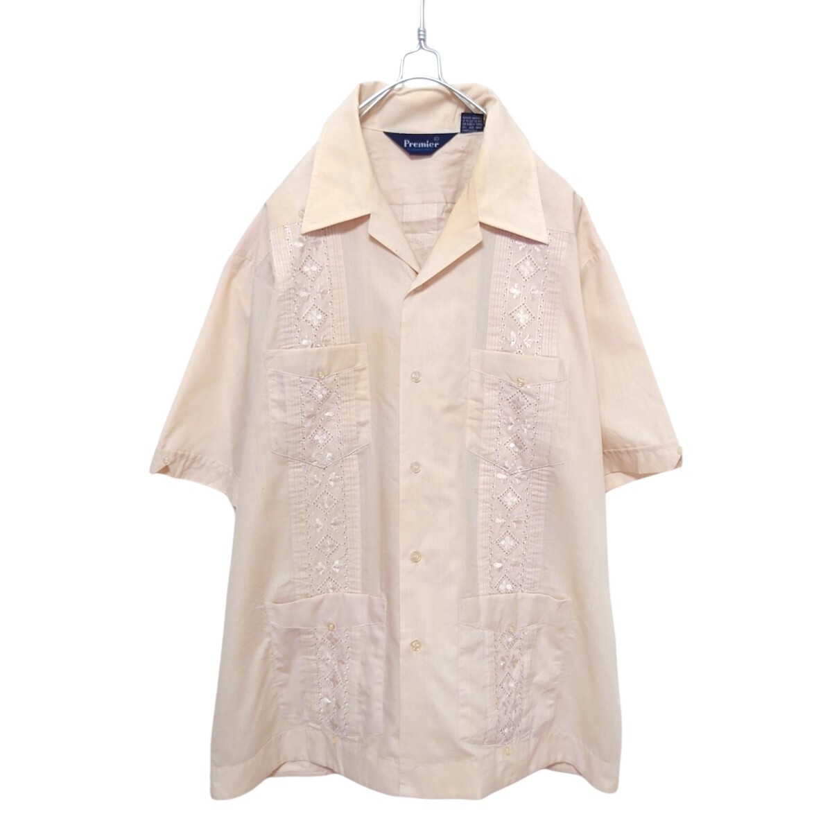 【Premier】開襟 オープンカラー 刺繍入りキューバシャツ S-513拍卖