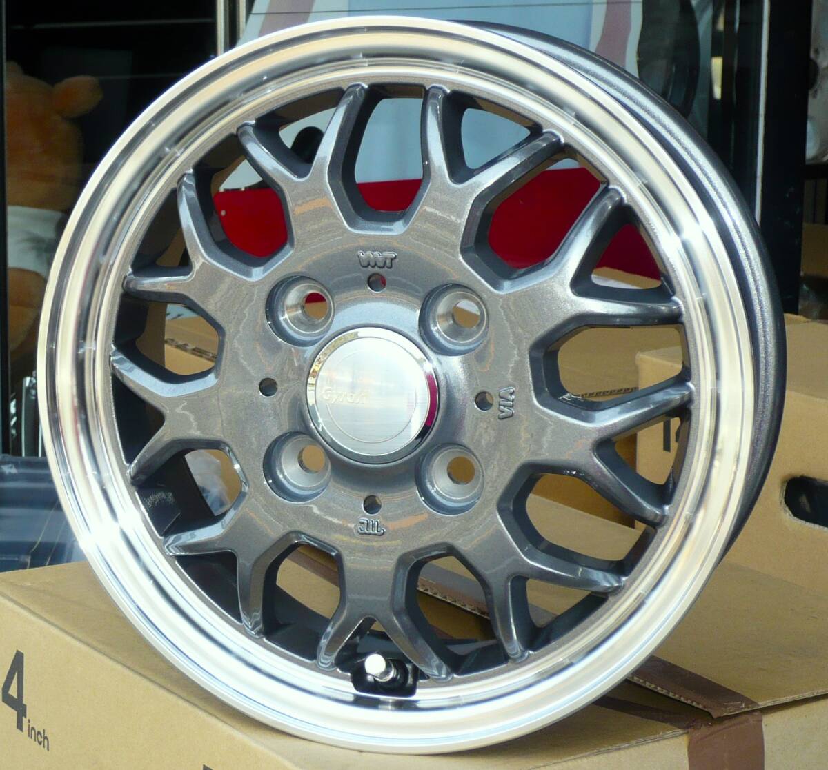 税込! 軽トラック・軽バン用 アルミホイール 「GYRAFT-9M」12x4B+43 4H100 GM 新品1台分拍卖