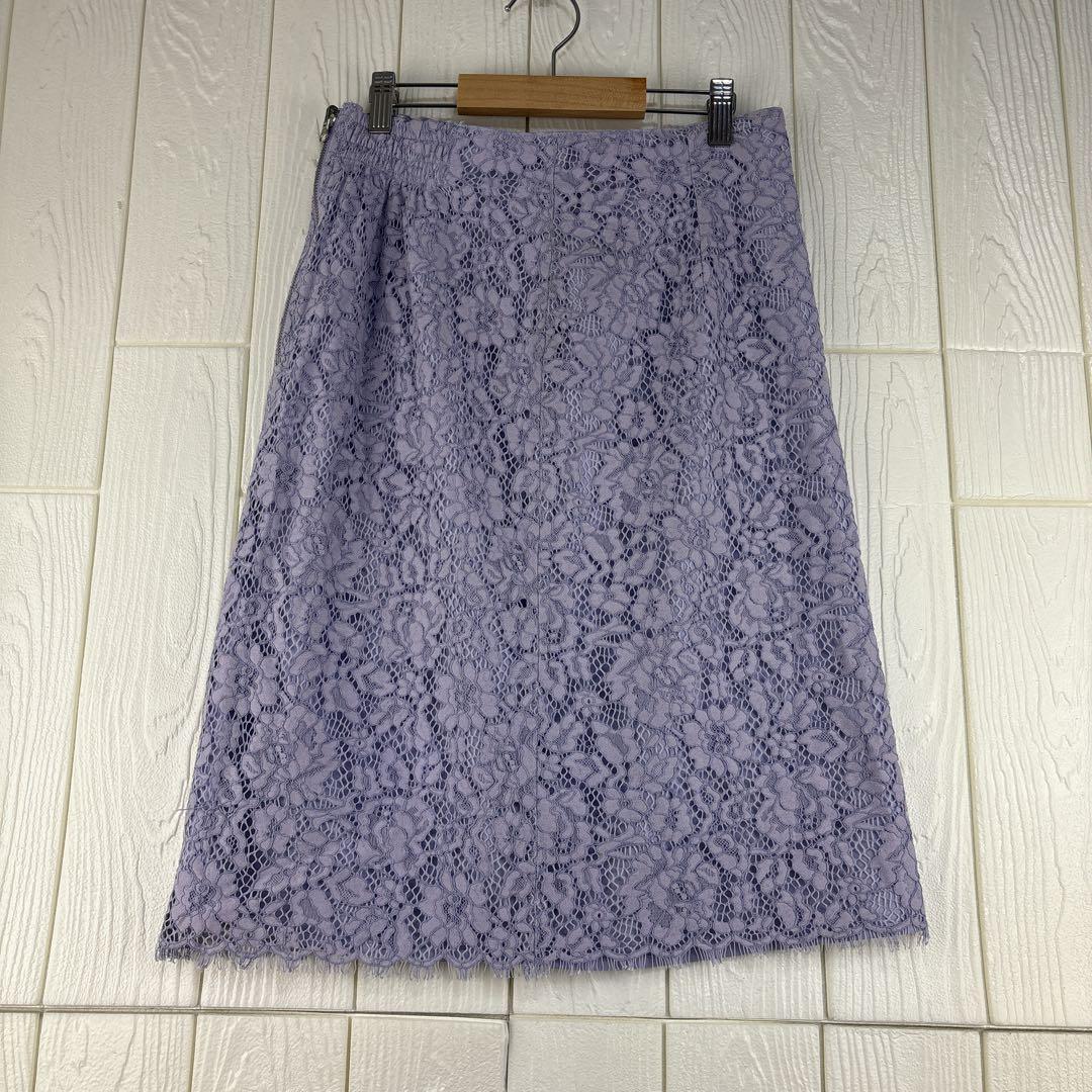 レース生地 パープル 紫スカート 膝丈拍卖