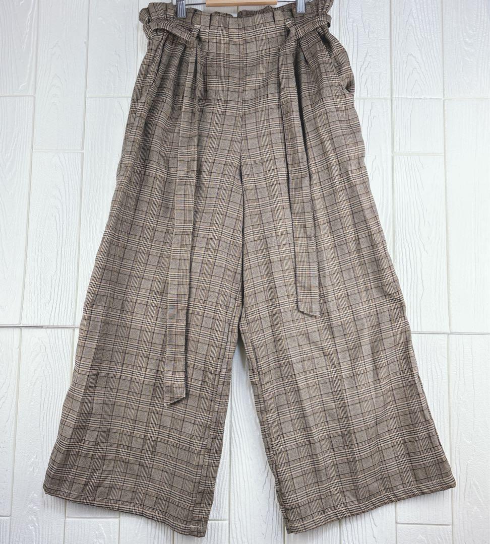 ワイドパンツ ゆったりサイズ サイズ38(M) チェック柄拍卖