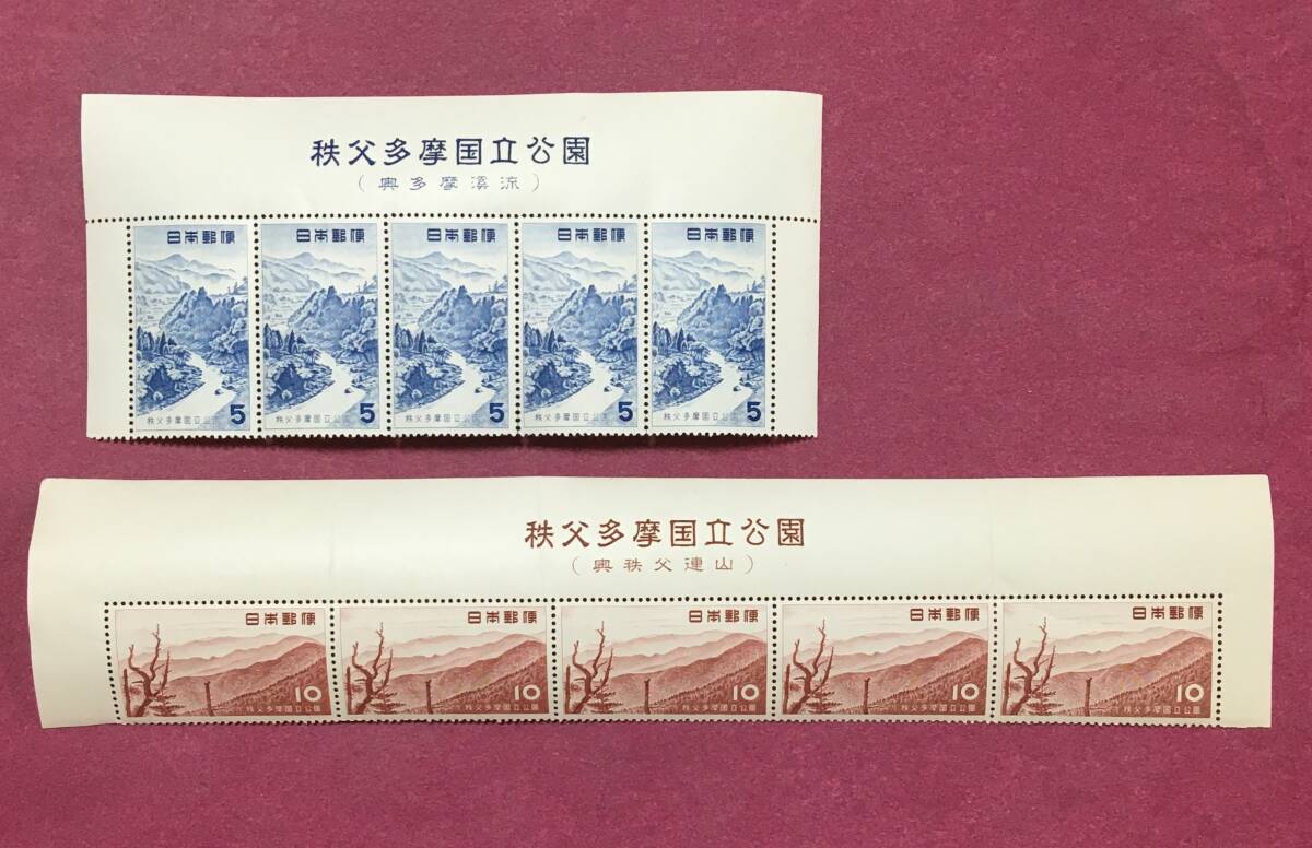 表題付 第1次国立公園 秩父多摩 5円 10円 2種完 5連 10枚 ブロック 未使用品拍卖