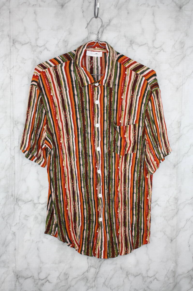 ChArmkpR 半袖シャツ ストライプ オレンジ系 Lサイズ拍卖