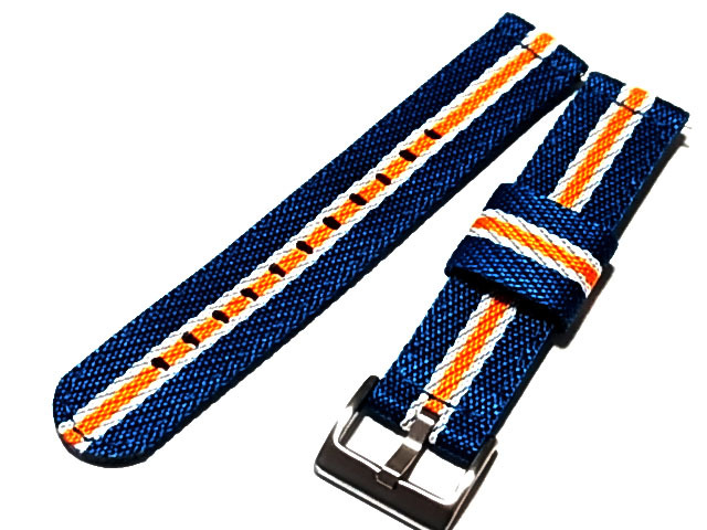 高品質ファブリック ミリタリーストラップ 20mm 濃青+橙+白 28MILFAB14拍卖