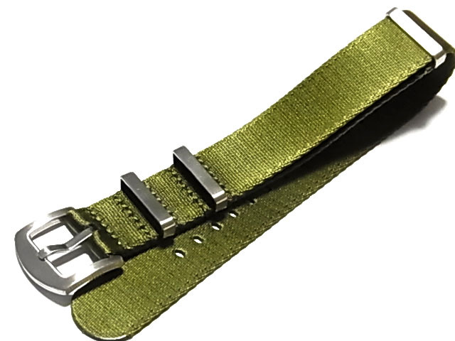 高品質ファブリック NATOタイプ 光沢 なめらか素材 カーキグリーン 20mm 28NTFAB11拍卖