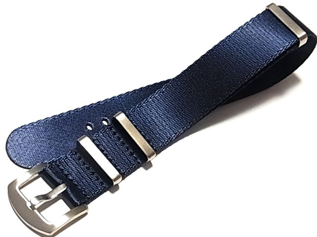 高品質ファブリック NATOタイプ 光沢 なめらか素材 ネイビー 22mm 28NTFAB11拍卖