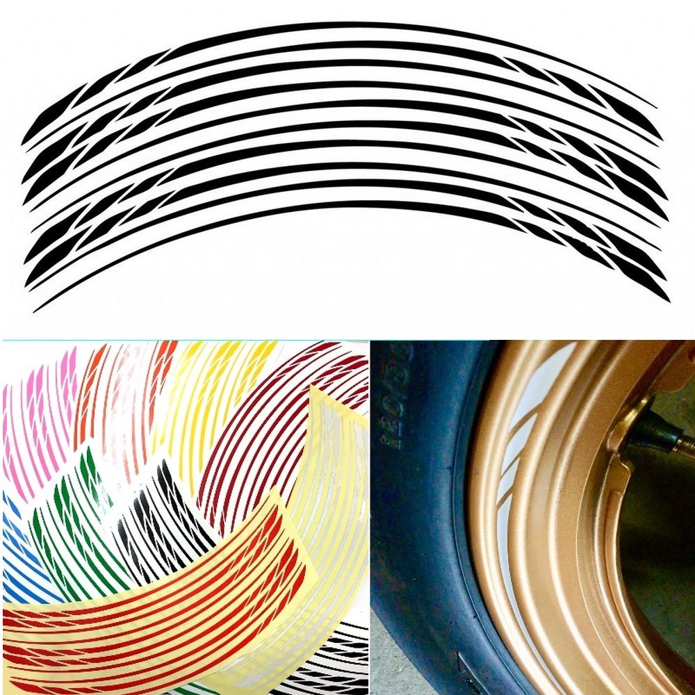 バイク 車 ホイール リムステッカー スリム幅 ストロボライン 【ブラック10枚】(1台分8枚+予備2枚) リムラインテープ ホイールリムライン拍卖